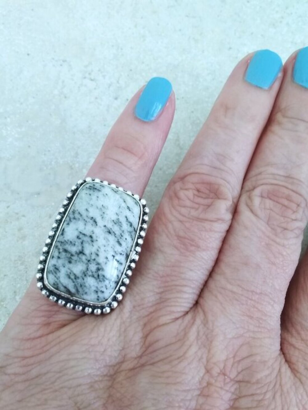 Sz 4.25 ~ Dendritic Jasper Ring - Dainty Hands - Punk Grunge Monochromatic
